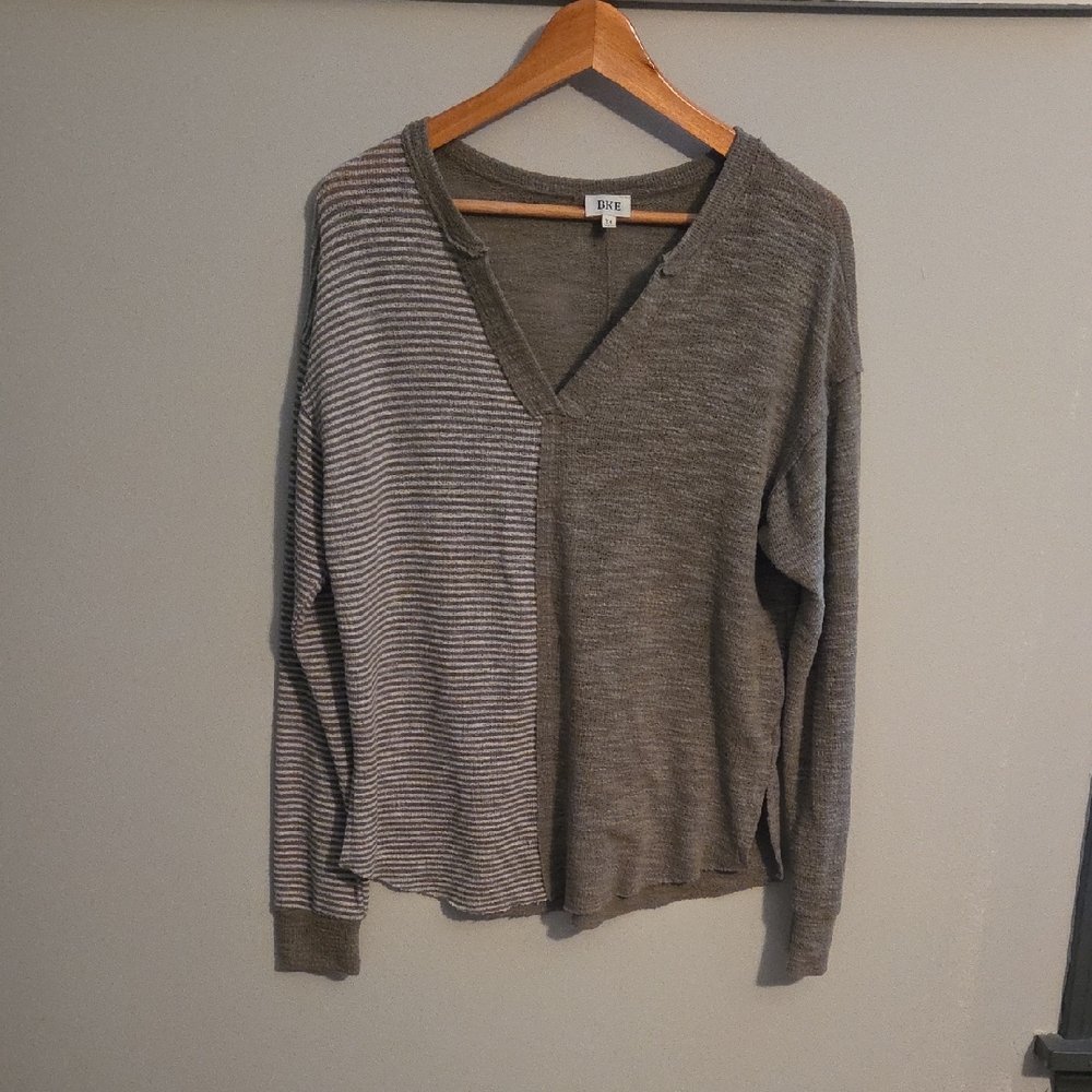 Gray Striped V-Neck Sweater